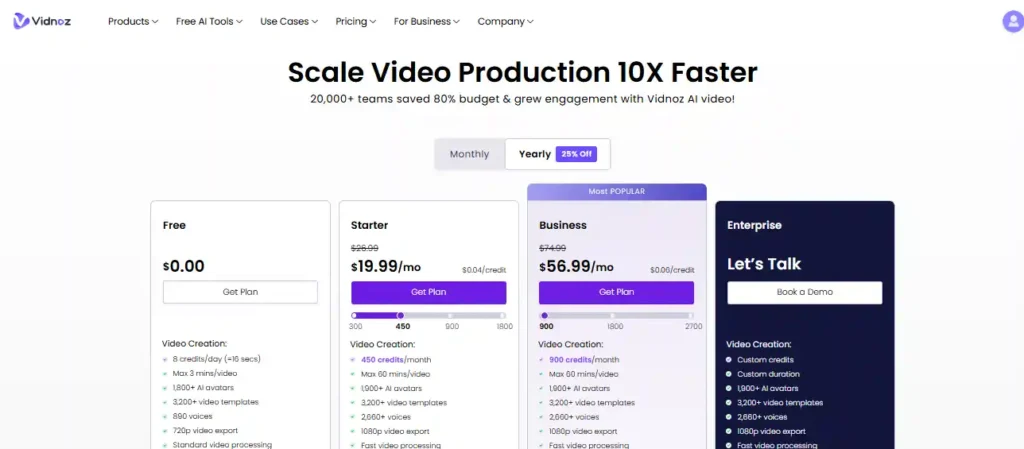 Vidnoz AI Pricing