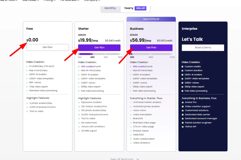 Vidnoz AI Pricing Plans at a Glance
