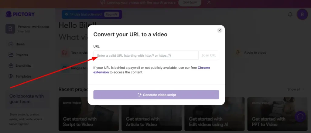 Paste URL Pictory AI