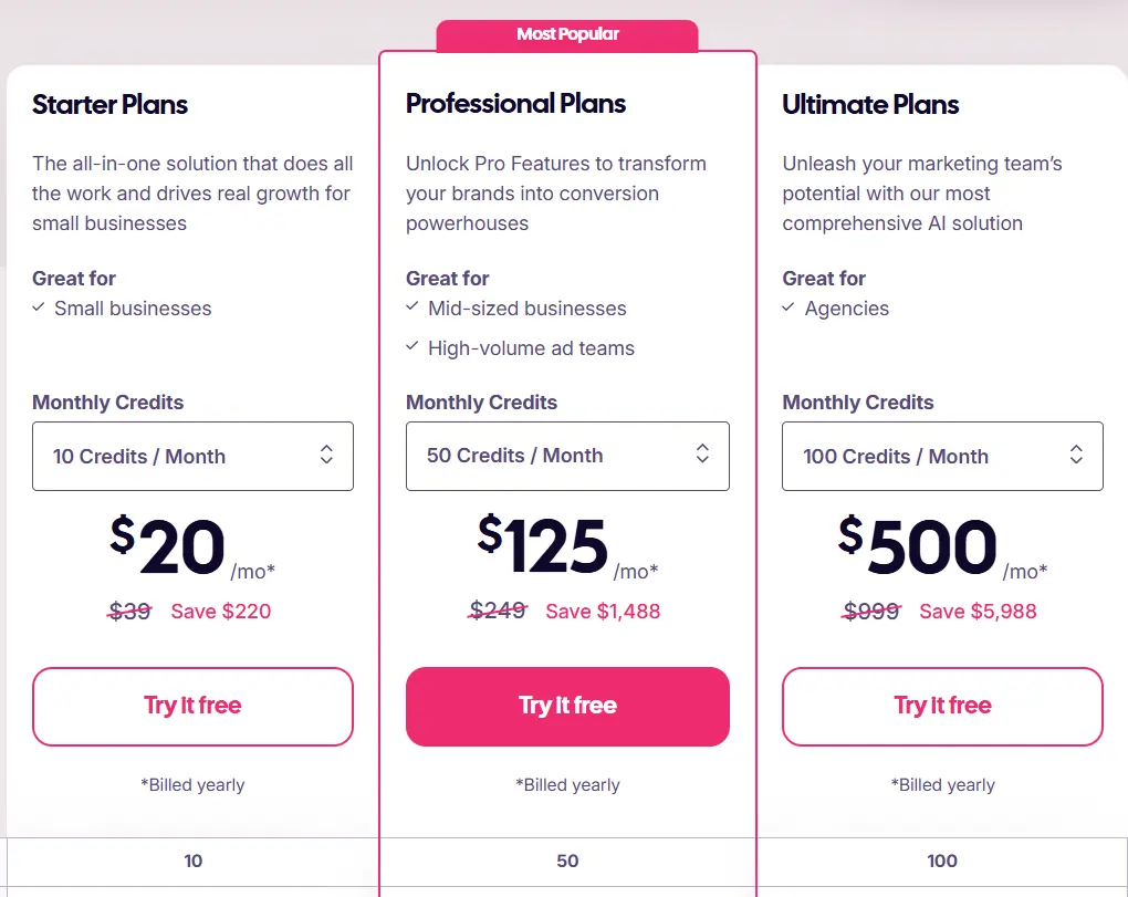 AdCreative.ai Pricing at a Glance