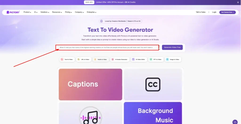 Step 2: Use the Pictory AI Script to Video Tool