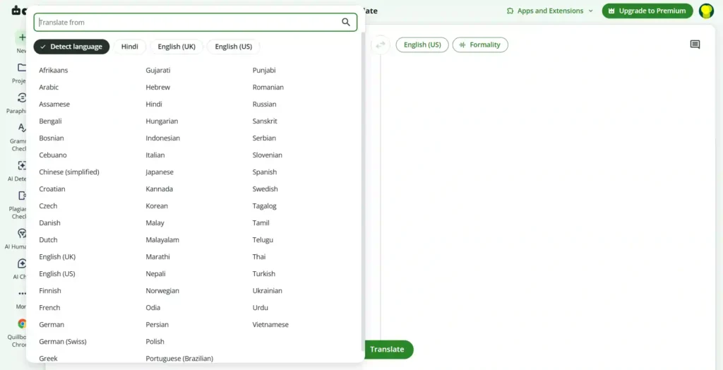 Language Support QuillBot 
