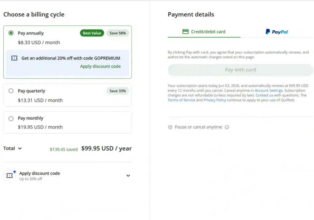 QuillBot Pricing