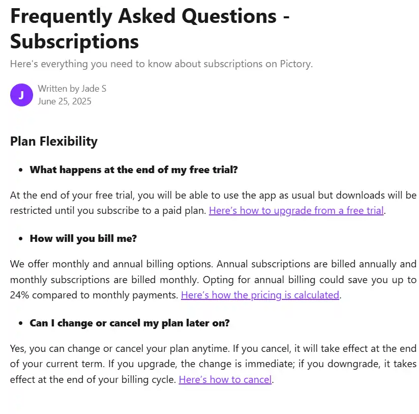 Pictory AI Refund Policy and Billing FAQs
