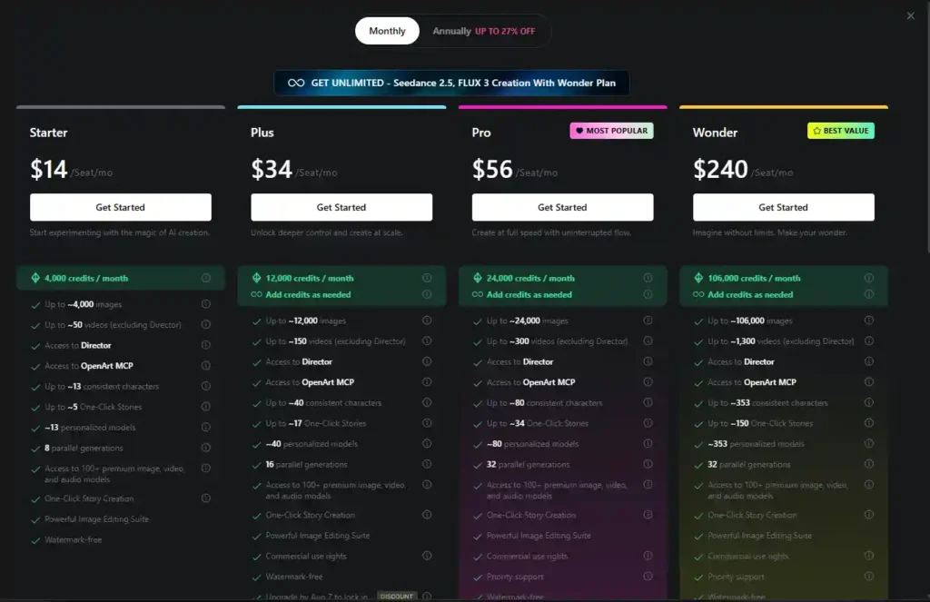 OpenArt Seedance 2.5 Pricing Plans Explained